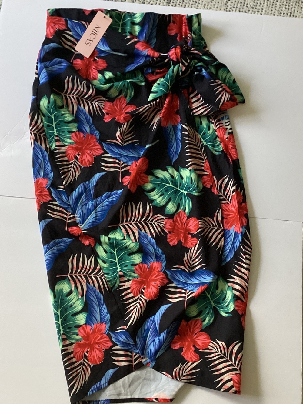 MICS Black Tropical Floral Sarong Cover-Up in Red & Blue